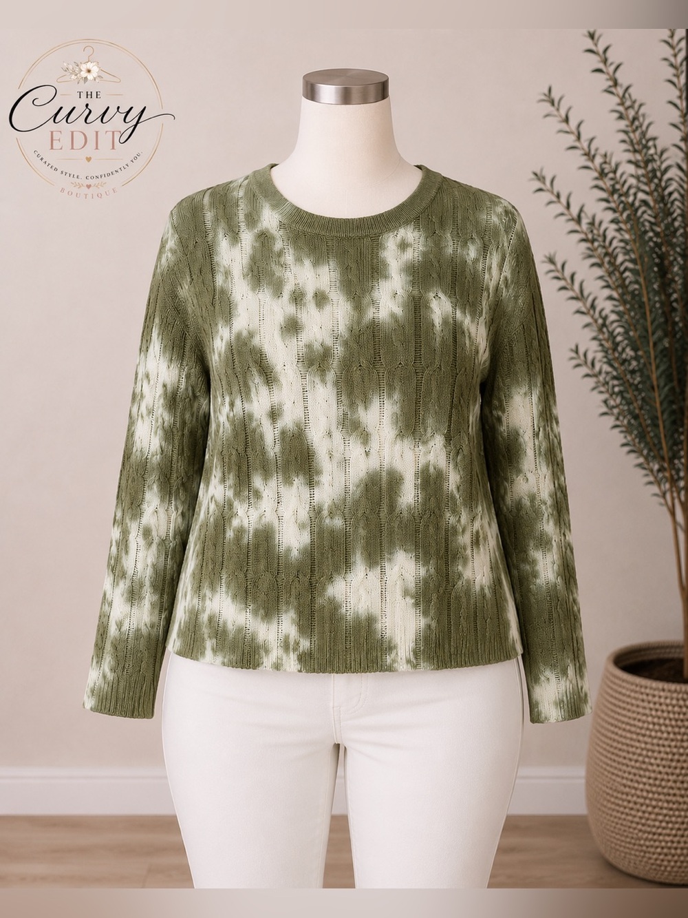 KUT from the Kloth XL Green Tie Dye Cable Knit Cotton Sweater Soft Casual Boho - Picture 1 of 9